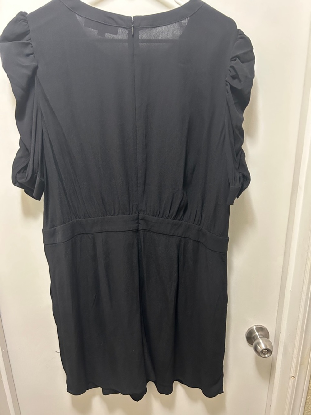 LOFT Black Short-Sleeve Jumpsuit with Ruffle Sleeve Detail - Picture 3 of 7